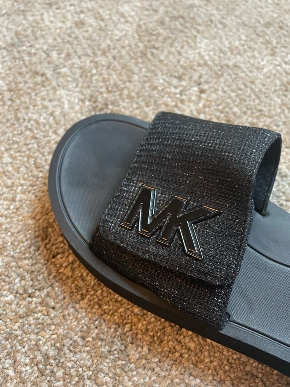 Michael Kors Black Slip-On MK Logo Slides Sporty Size 10M Lightweight - Picture 6 of 9